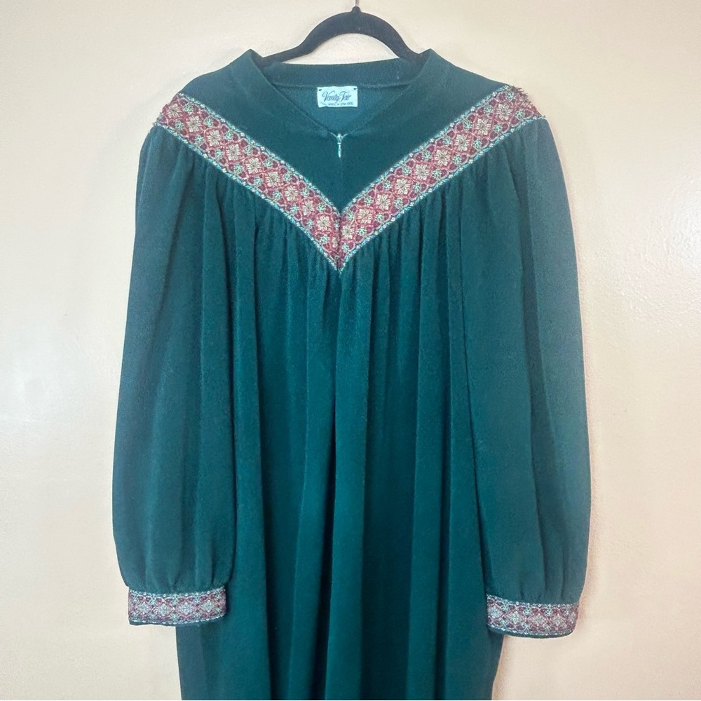 Vanity Fair Emerald Green Zip Front Fleece House Coat Robe Women Plus XXXL